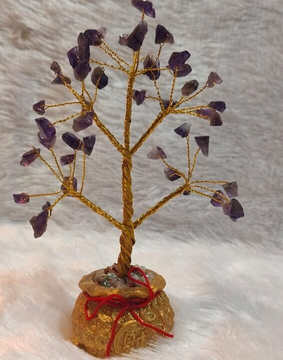 Amethyst Crystal Tree with Golden Pot | Calm & Protection
