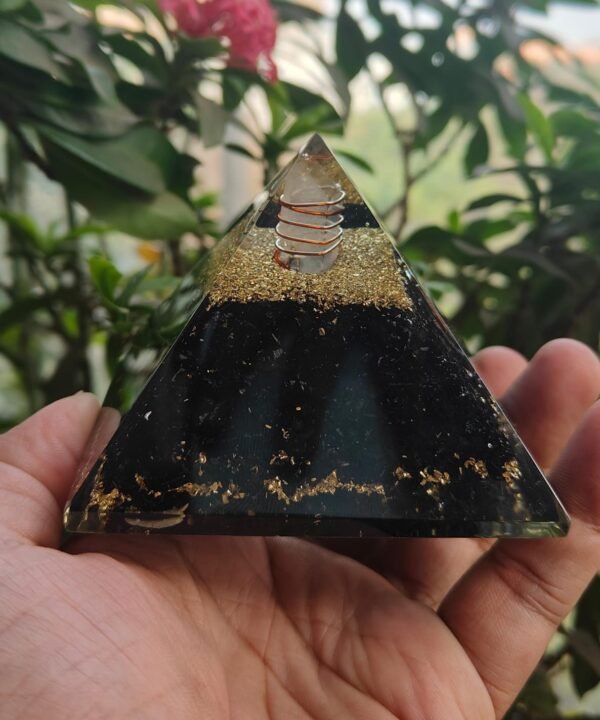 Black Tourmaline Crystal Pyramid with Clear Quartz Point – Protection Energy