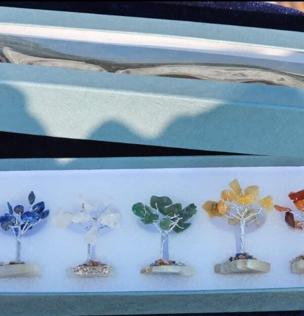 Seven Chakra Mini Tree Box | 7 Healing Crystal Trees for Energy Balance